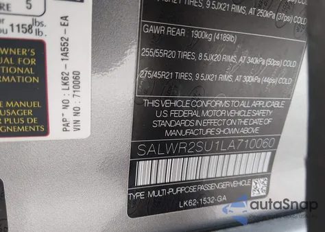 2020 Land Rover Range Rover Sport Hse Mhev z USA, uszkodzony, nr VIN SALWR2SU1LA710060